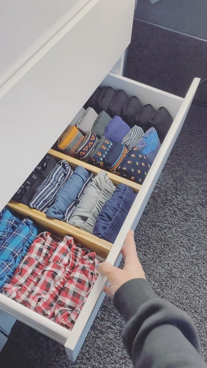 9 Cheap Fathers Day Gifts with Handmade and Easy Ideas 3 Organized white dresser drawer with neatly folded socks and underwear in wooden dividers.