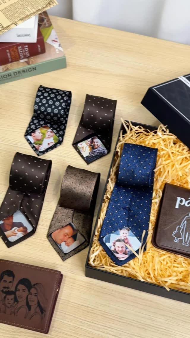 8 Father's Day Gift for Employees Ideas Dads Will Use 7 Personalized neckties with family photos and an engraved wallet as Father's Day gifts.