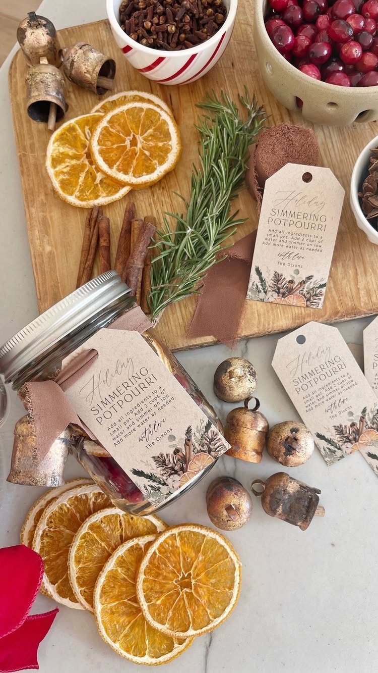 15 Gift Basket Alternative Ideas for Any Occasion 6 Glass jar of simmering potpourri with dried oranges, cinnamon, and fresh rosemary.