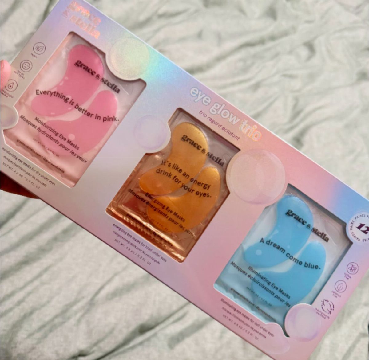 7 Gift Ideas on Amazon: Cozy, Techy and Easy to Wrap 3 Grace & Stella eye glow trio set with pink, orange, and blue eye masks.