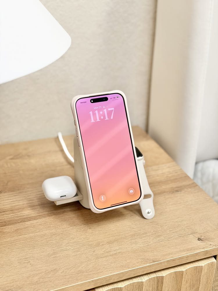 7 Gift Ideas on Amazon: Cozy, Techy and Easy to Wrap 4 Wireless charging station holding a smartphone and earbud case on a wooden table