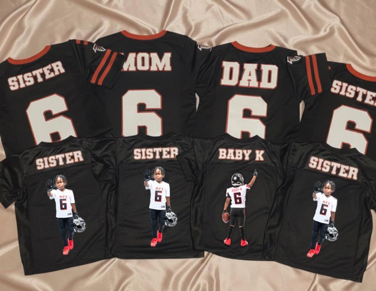 Black sports jerseys with family names and number 6 on satin fabric