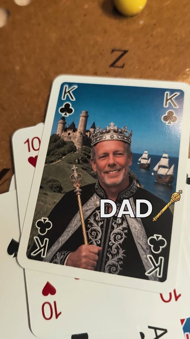 9 Homemade Father's Day Gifts Dad Will Actually Use 5 Custom King of Clubs playing card featuring a man dressed as a king.