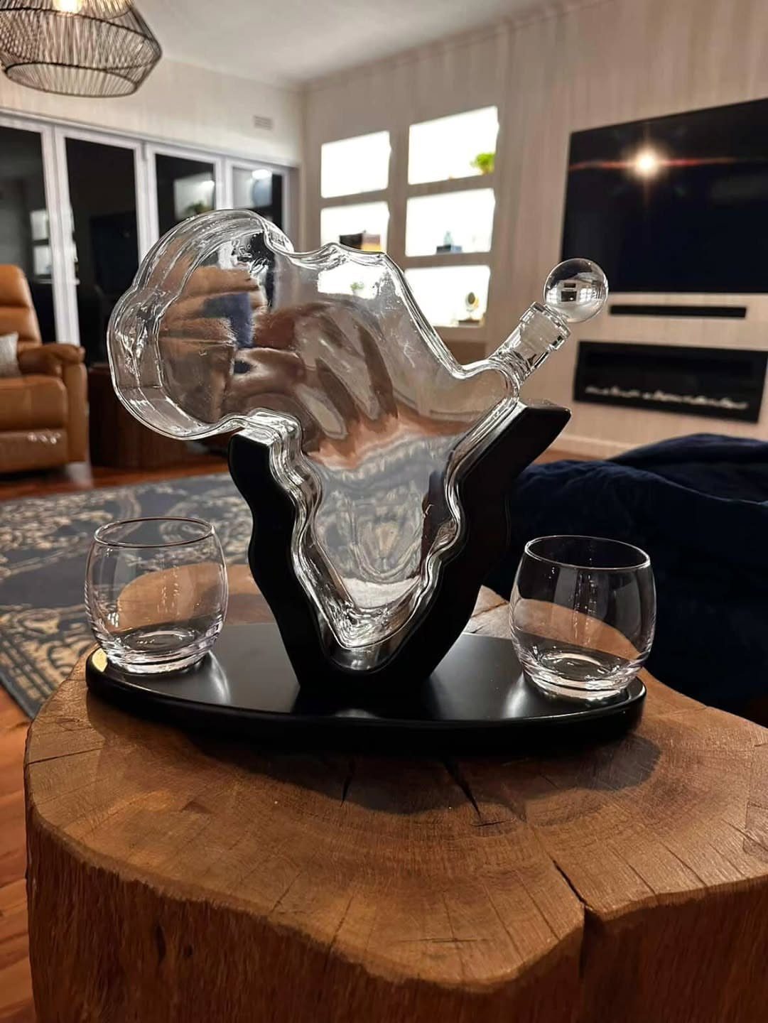 10 Special Gifts for Dad: Personalized Picks He'll Keep 7 Africa map shaped glass decanter with two glasses on a wooden table