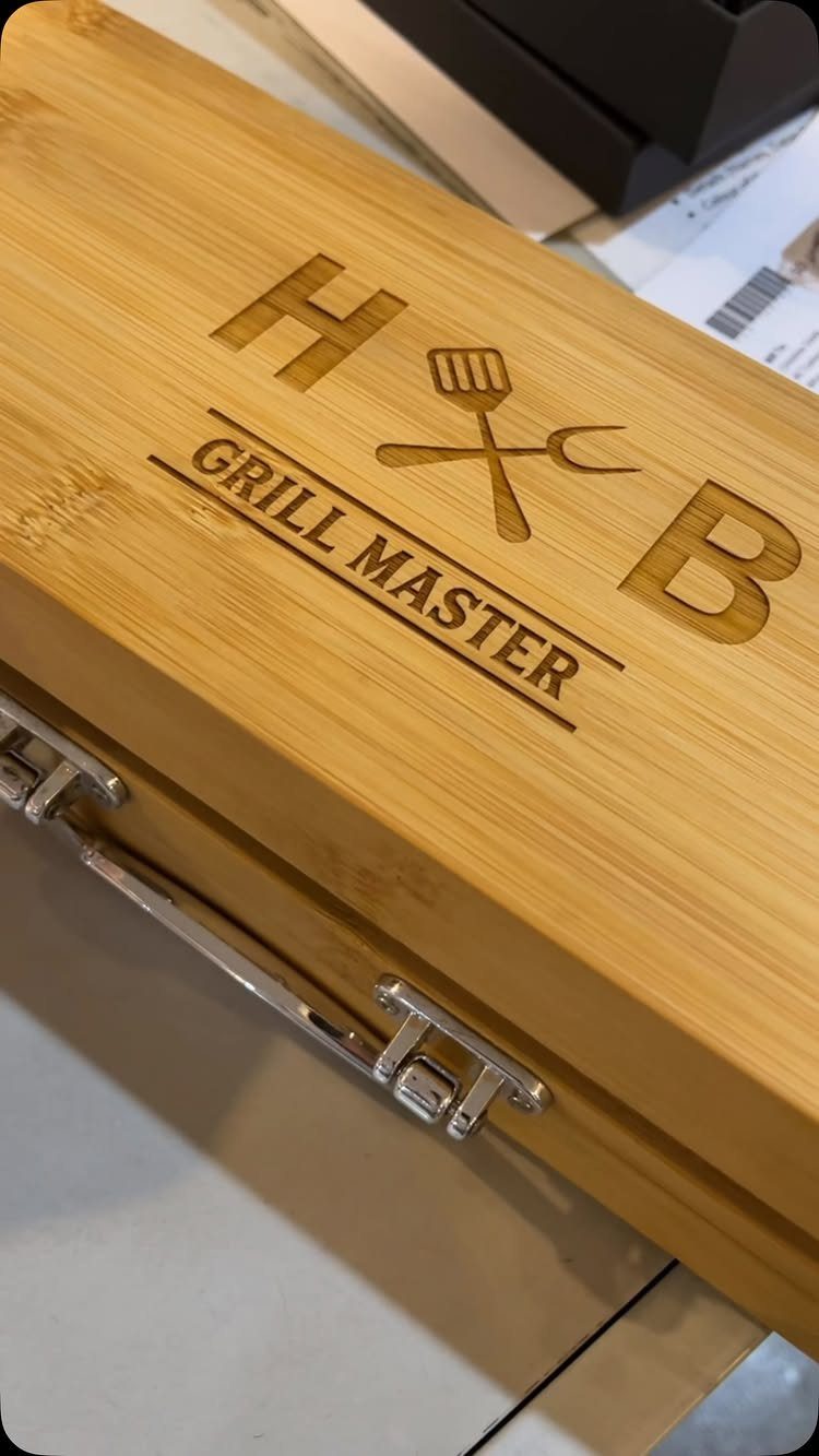 10 Special Gifts for Dad: Personalized Picks He'll Keep 2 Wooden BBQ tool box engraved with Grill Master and initials H and B