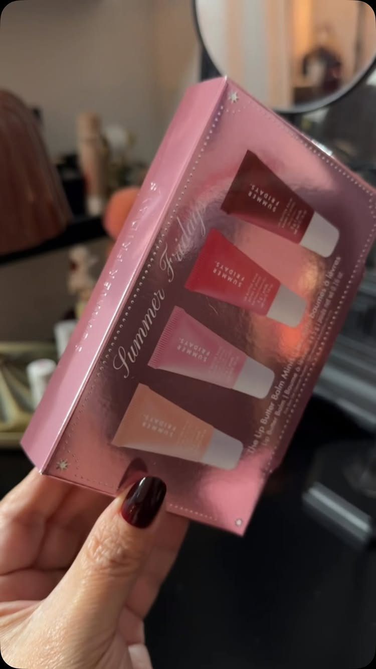29 Trendy Gift Ideas for Her: The 2026 Gift Guide 2 Pink Summer Fridays lip balm set held by a hand with red nails.
